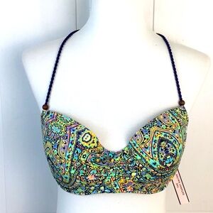 Victoria Secret Floral Halter Bikini Top 32D Boho Colorful Vacation NWT
